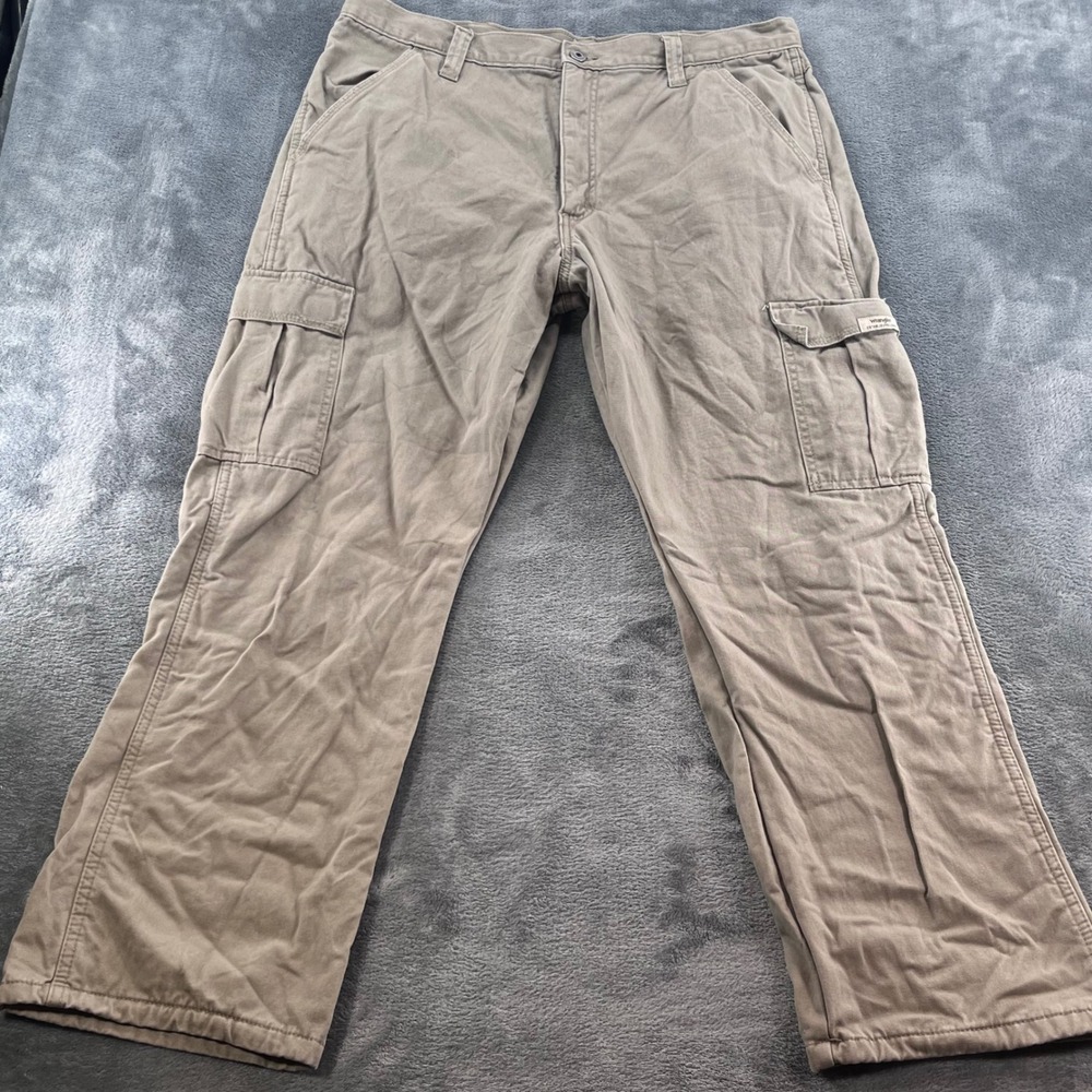 Wrangler Mens Fleece Lined Cargo Pants Khaki Tan Workwear 36x30 70WFCBH